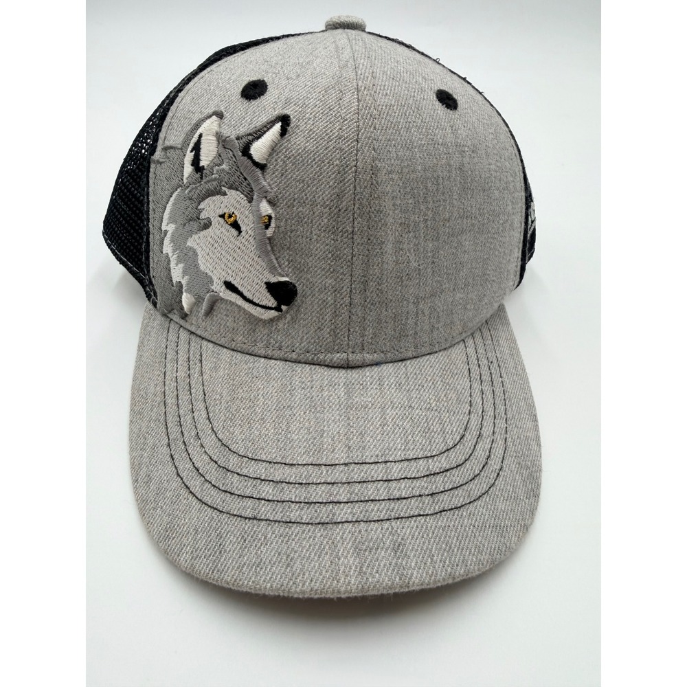 Aksels Youth Wolf Embroidered Trucker Hat Grey Black Mesh Snapback Cap